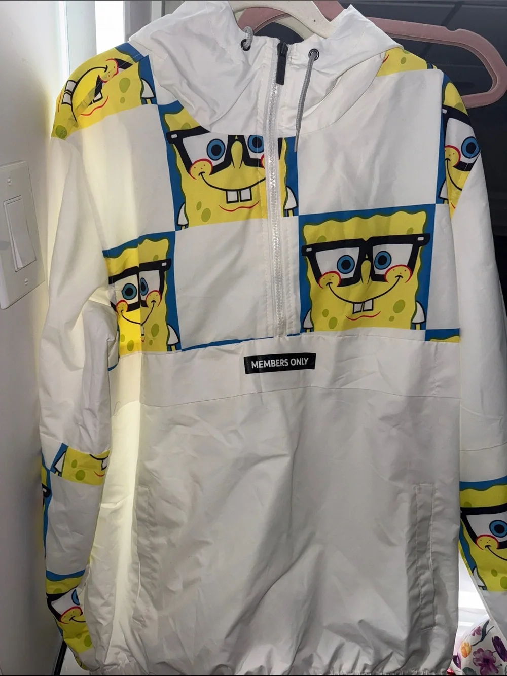 Members Only White SpongeBob Hooded Windbreaker Jacket